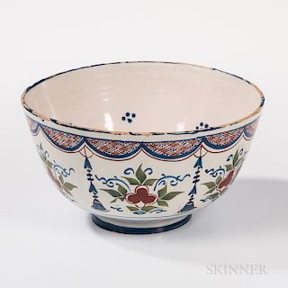 Polychrome Decorated Tin-glazed Earthenware Punch Bowl