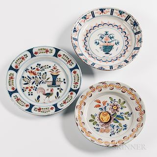 Three Polychrome Decorated Tin-glazed Earthenware Chargers
