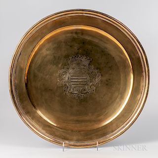 Large Armorial Engraved Brass Charger