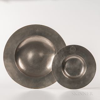 Two Broad-rim Pewter Chargers