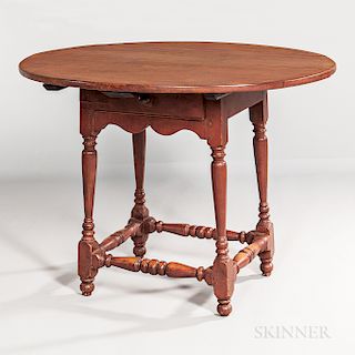 Red-painted Oval-top Tea Table with Drawer