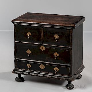 Early Dark Blue-painted Chest over Drawer
