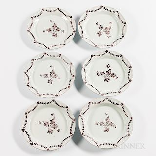 Six Manganese-decorated Tin-glazed Earthenware Plates