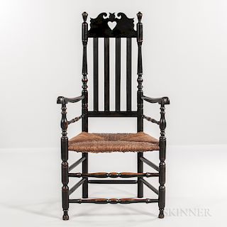 Black-painted Bannister-back Heart and Crown Armchair