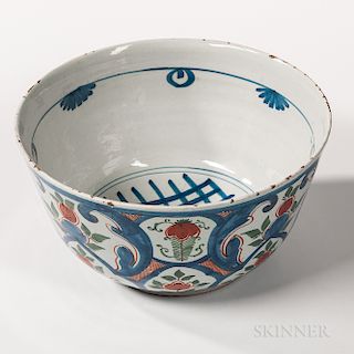 Polychrome Decorated Tin-glazed Earthenware Punch Bowl