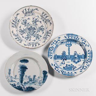 Three English Blue and White Tin-glazed Earthenware Chargers
