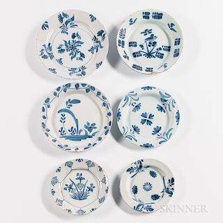 Six Blue and White Tin-glazed Earthenware Plates