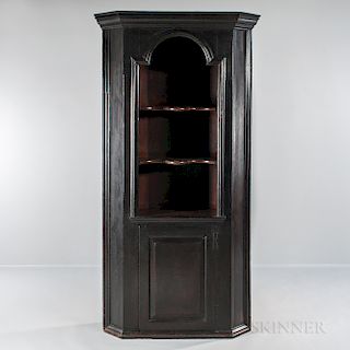 Small Early Black-painted One-piece Corner Cupboard