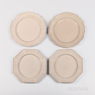 Two Pairs of Staffordshire Press-molded Salt-glazed Stoneware Plates