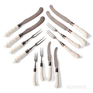 Twelve Porcelain-handled Knives and Forks