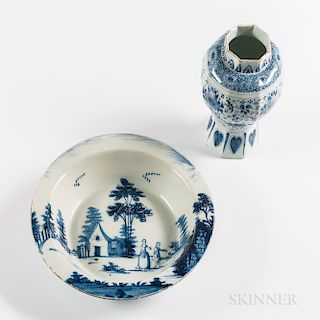 Blue and White Decorated Tin-glazed Earthenware Basin and Jar