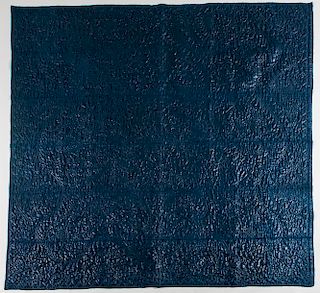 Blue Calamanco Quilted Coverlet