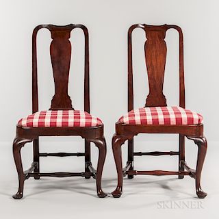 Pair of Queen Anne Walnut Compass-seat Side Chairs