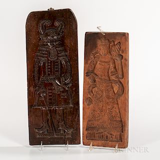 Two Carved Figural Cookie Boards