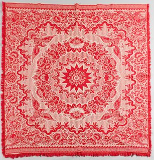 Red and White Woven Wool Coverlet