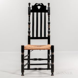 Black- and Gold-painted Heart and Crown Bannister-back Chair