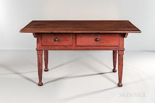 Red-painted Walnut Turned-leg Kitchen Table