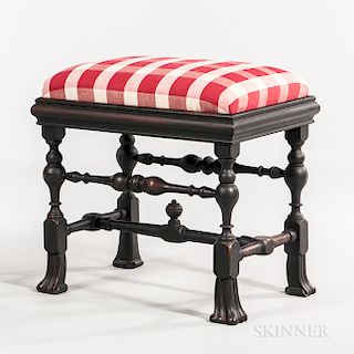 Black-painted Queen Anne-style Footstool with Carved Spanish Feet