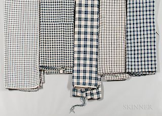 Five Blue-checked Linen Bed Ticking/Mattress Cases