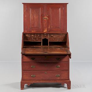 Red-painted Maple Desk/Bookcase