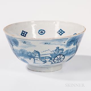 Blue and White Tin-glazed Earthenware Punch Bowl
