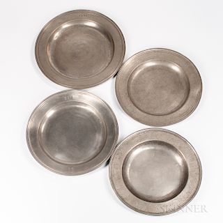 Four Early English Pewter Chargers