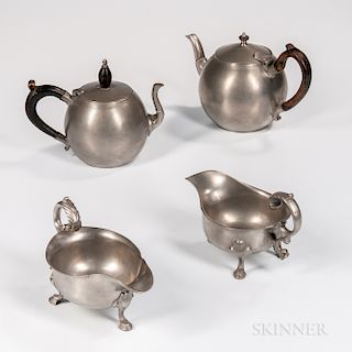 Two Pewter Sauceboats and Two Pewter Teapots