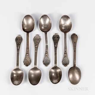 Seven Heart and Goblet Molded Trifid-end Pewter Spoons
