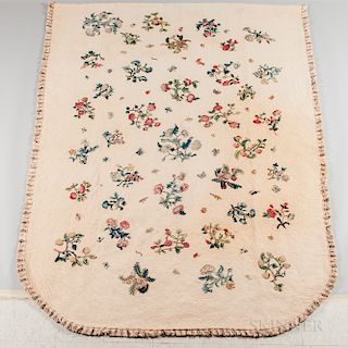 Large Crewel Embroidered and Quilted Bedspread
