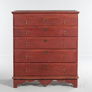 Red-painted Chest of Five Drawers