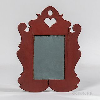 Red-painted Cherry Miniature Scroll-frame Mirror