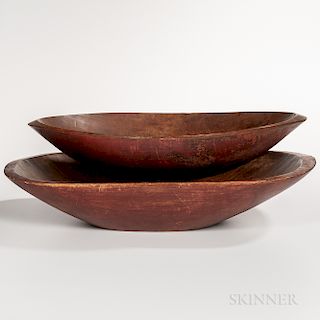 Two Large Red-painted Chopping Bowls