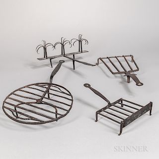 Three Wrought Iron Broilers, a Trivet, and a Toaster