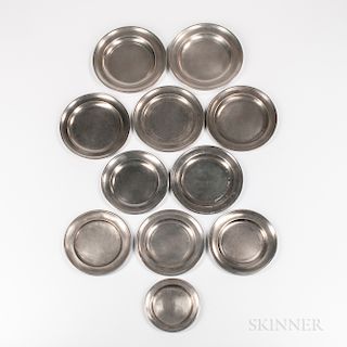 Eleven American Pewter Plates