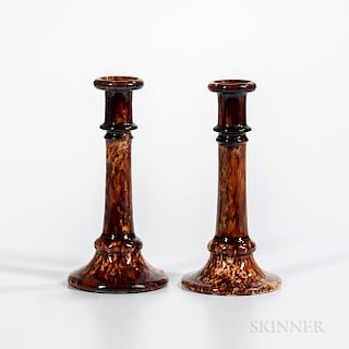 Pair of Rockingham-glazed Candlesticks