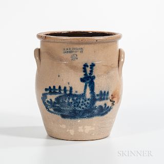 Two-gallon Cobalt Deer-decorated Stoneware Jar