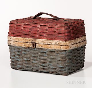 Red-, White-,  and Blue-painted Ash Splint Picnic Basket
