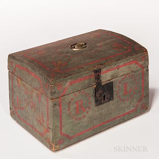 Blue-painted Paint-decorated Dome-top Box