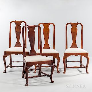Assembled Set of Four Maple and Tiger Maple Queen Anne Side Chairs