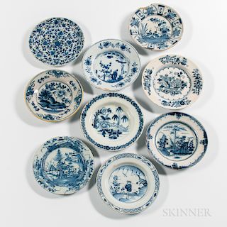 Nine English Delft Plates