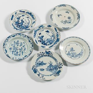 Six Blue and White Export Porcelain Plates