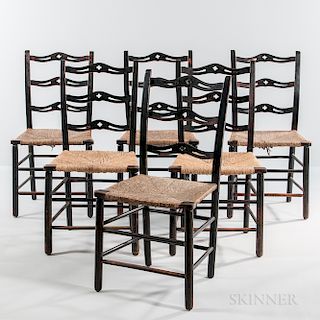 Set of Six Black-painted Ribbon-back Side Chairs
