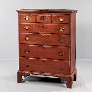 Red-painted Fan-carved Maple Tall Chest