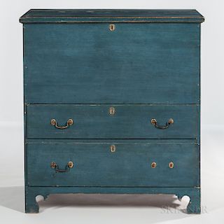 Blue-painted Blanket Chest over Two Drawers