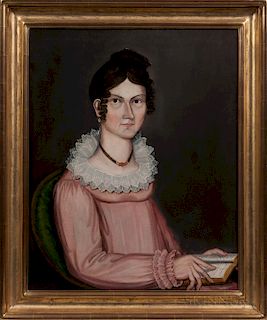 American School, Early 19th Century  Portrait of a Young Woman in a Pink Dress