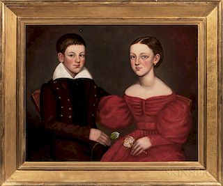 American School, Early 19th Century  Portrait of a Sister and Brother