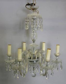 Waterford Style Six Arm Cut Glass Chandelier.