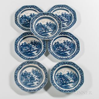 Seven Blue and White Export Porcelain Plates