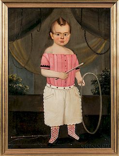 Prior-Hamblen School, Mid-19th Century  Portrait of a Child Dressed in Pink