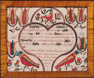 Watercolor and Pen and Ink Fraktur Birth Letter